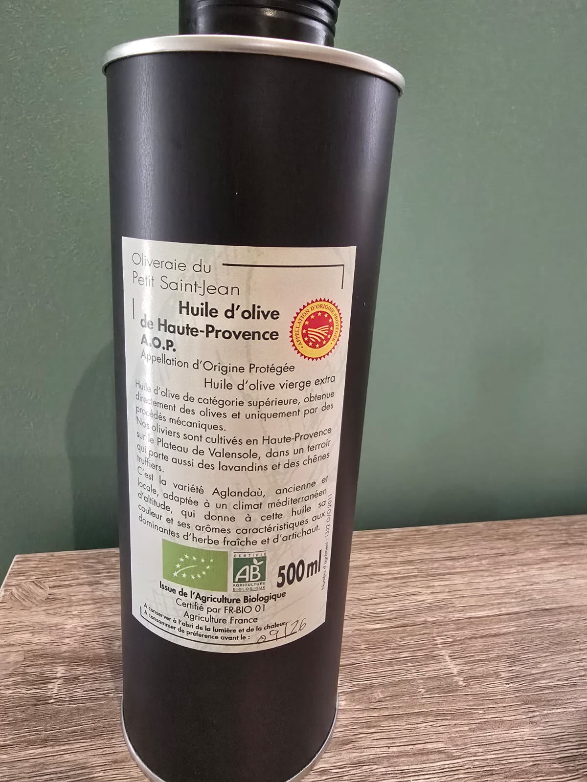 Huiles d'olive AOP BIO du petit saint jean année 2024 50cl