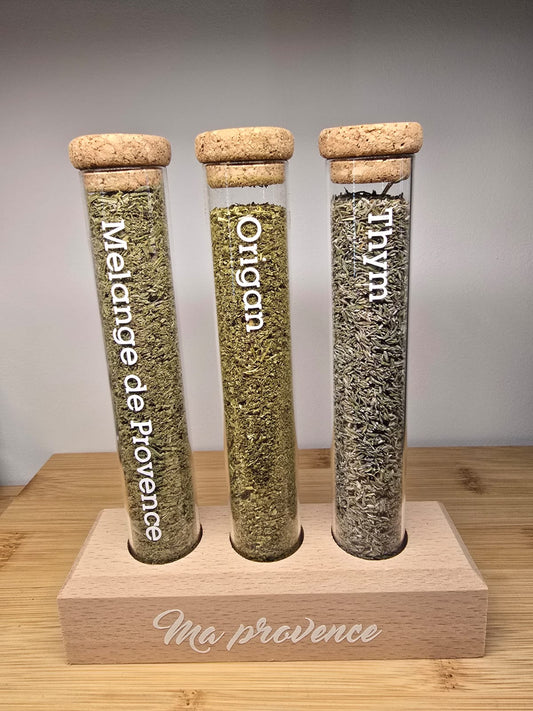 Trio de Fioles avec son support bois (3x,13g)